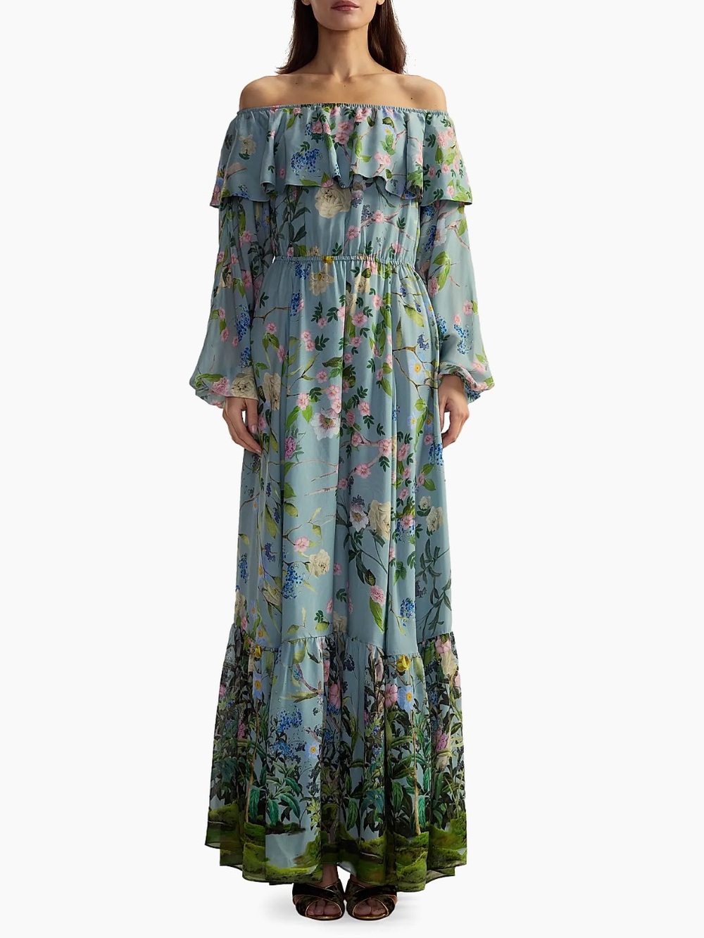 Cynthia Rowley Floral Silk Off-The-Shoulder Maxi Dress